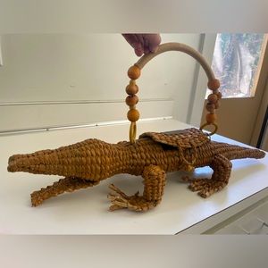 Crocodile alligator basket woven rattan purse